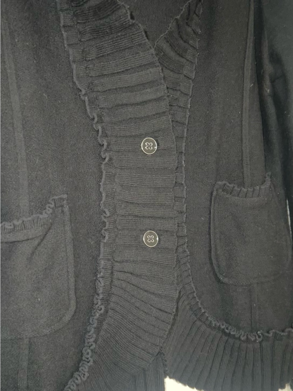 Max Studio Black Ruffle-Edge Button Cardigan - Picture 2 of 5